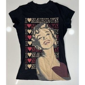 I Love Marilyn Black Cap Sleeve T-Shirt  Size Large Juniors New Without Tags